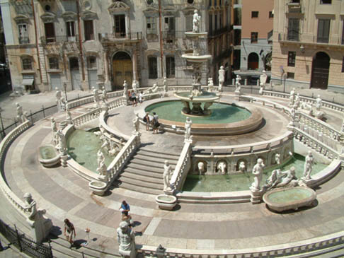 The Renaissance fountain in the Piazza Pretoria in Palermo