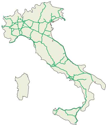 Das heutige Autobahnnetz Italiens